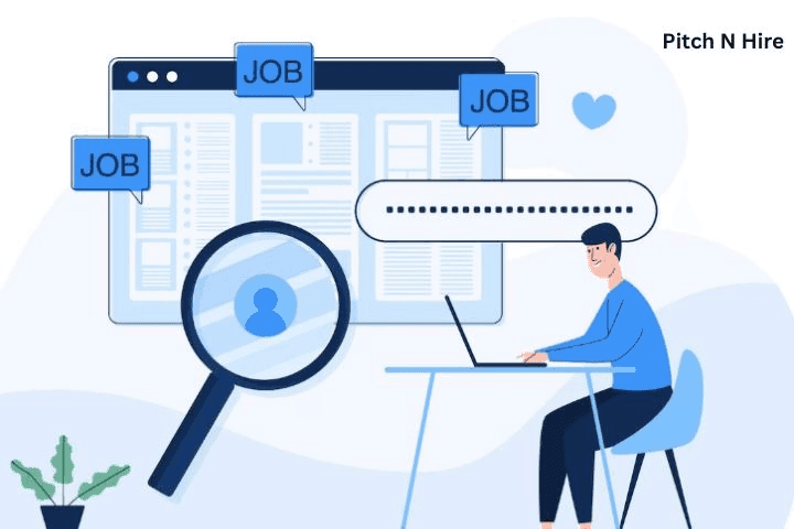 Job seeker searching and applying for jobs online using a recruitment platform with resume and job listings displayed