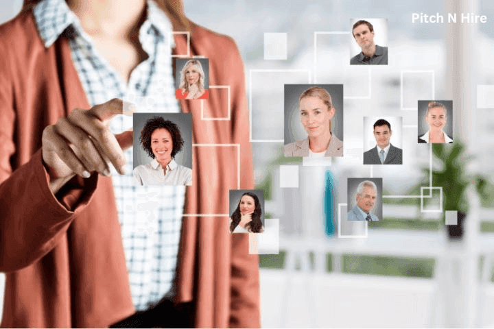 Recruiter selecting candidate profiles on a digital hiring interface, illustrating AI-powered talent sourcing and candidate shortlisting.